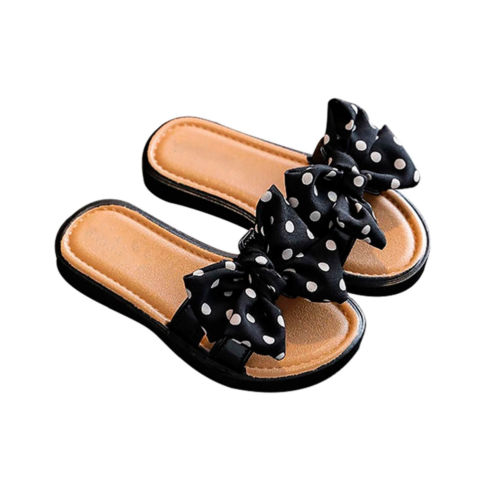 Black Dots Bow Toddler Slippers