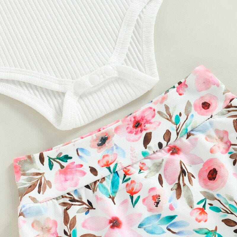 White Floral Ruffled Baby Set