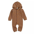 Solid Waffle Hooded Baby Jumpsuit Brown 9-12 M 