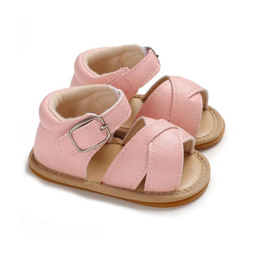 Pink Leather Crossover Baby Sandals   