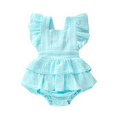 Solid Ruffled Baby Romper Blue 0-3 M 