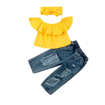 Yellow Top Ripped Jeans Toddler Set   
