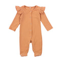 Long Sleeve Ruffle Footed Baby Jumpsuit Brown 0-3 M 