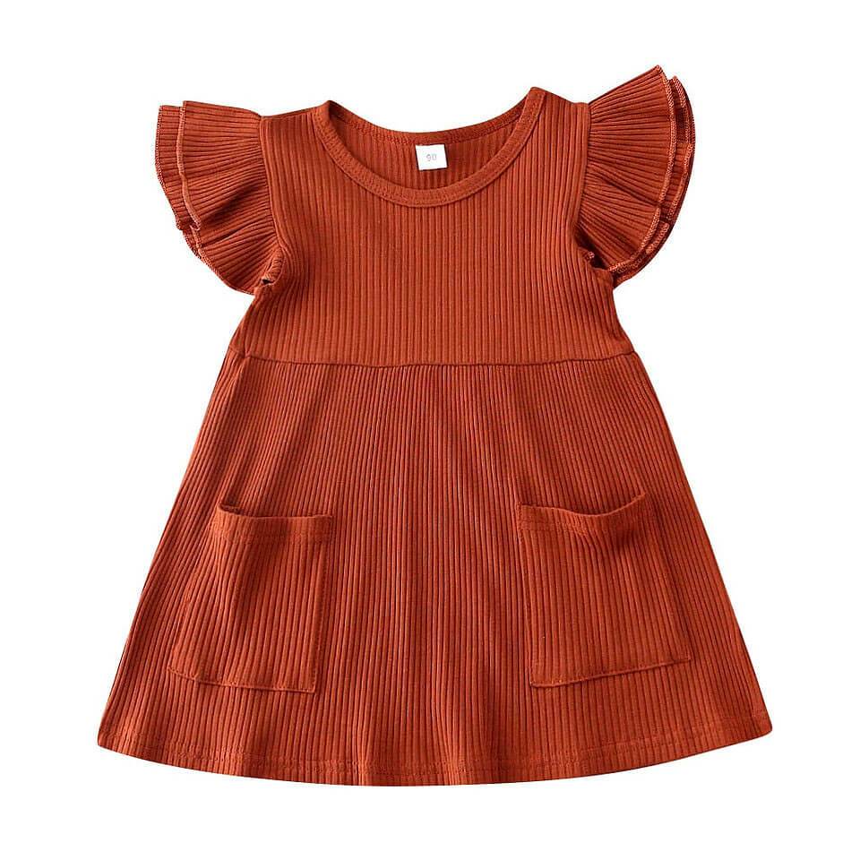 Solid Ribbed Toddler Dress Brown 4T 