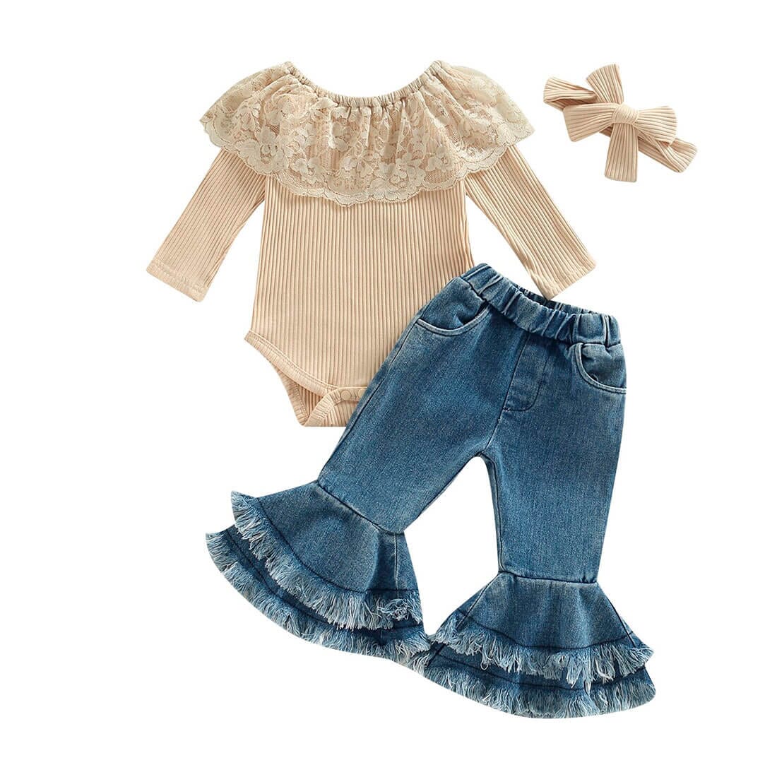 Baby Girl Boho Flared Jeans 3-Piece Outfit Set – The Trendy Toddlers