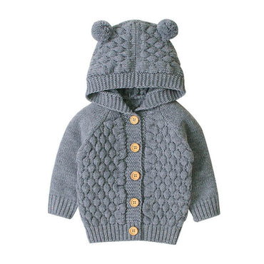 Solid Knit Hooded Baby Cardigan Gray 3-6 M 