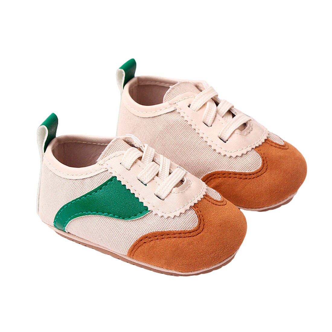 Lace Up Canvas Baby Sneakers Green Brown 1 