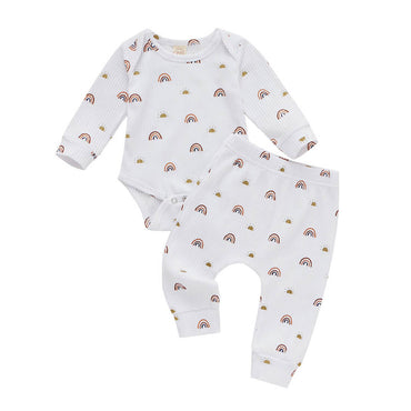 Rainbow Ribbed Baby Pajama Set White 0-3 M 