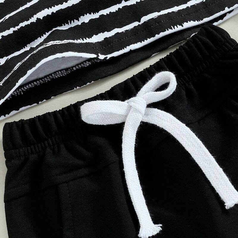 Black Shorts Striped Top Baby Set