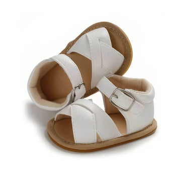 White Leather Crossover Baby Sandals   