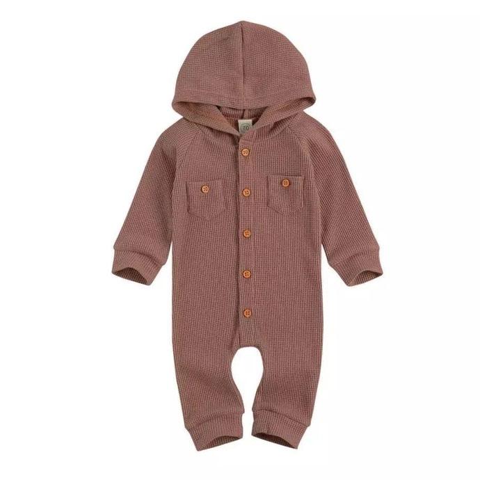 Solid Waffle Hooded Baby Jumpsuit Mulberry Purple 9-12 M 