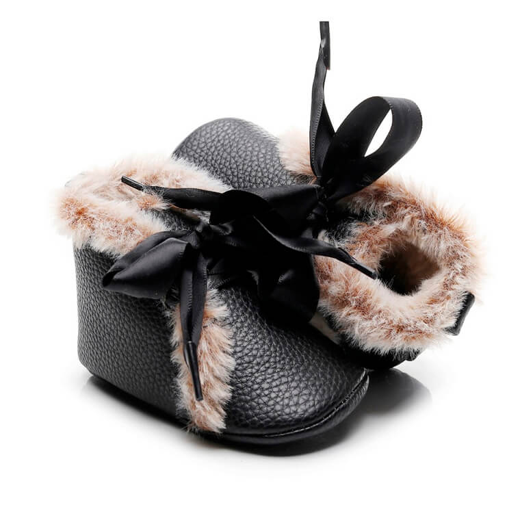 Solid Ribbon Knot Fur Baby Boots