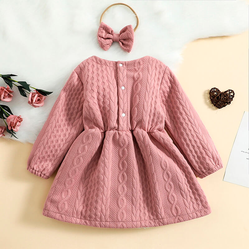 Long Sleeve Cable Knit Toddler Dress   