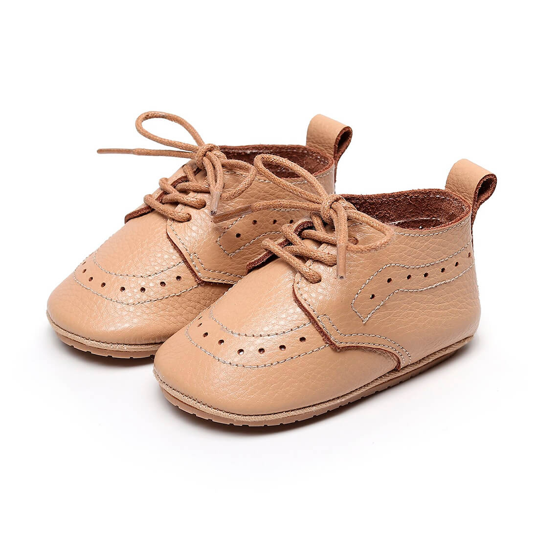 Solid Leather Lace Up Baby Shoes Beige 1 