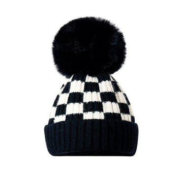 Checkered Knitted Hat Black  