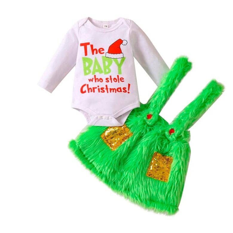 Baby Girl Grinch Suspender Skirt 2-Piece Outfit Set – The Trendy