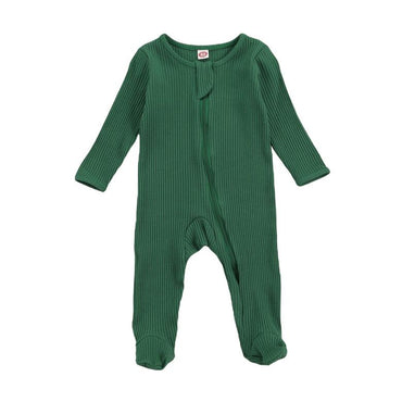 Solid Zipper Footed Baby Jumpsuit Green 0-3 M 