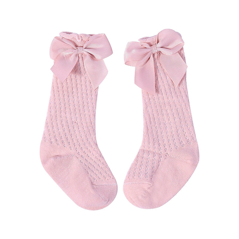Solid Bowknot Socks Dusty Pink 0-12 M 