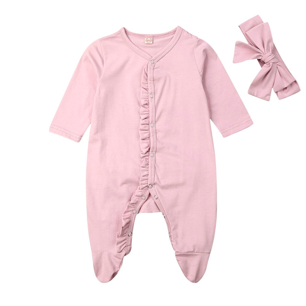 Long Sleeve Pink Footed Baby Jumpsuit