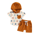 Brown Shorts Stars Hooded Baby Set   