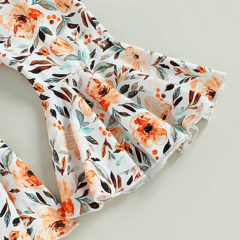 Solid Ruffled Top Floral Pants Baby Set   