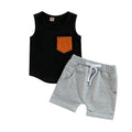 Sleeveless Pocket Solid Shorts Baby Set Black 3-6 M 