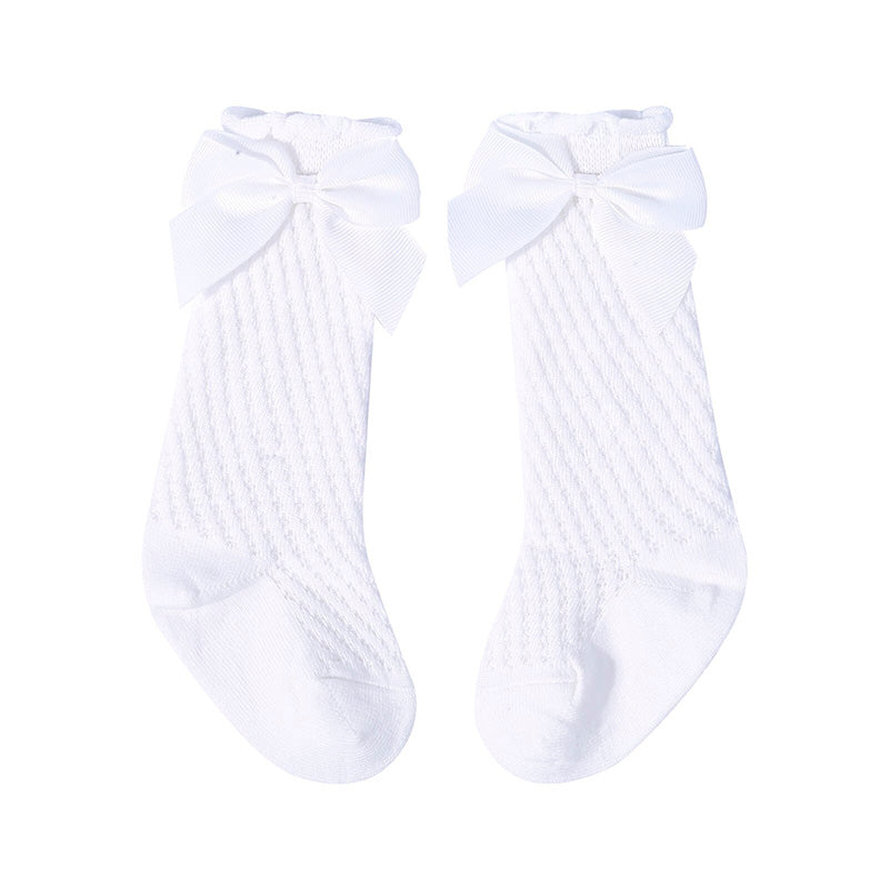 Solid Bowknot Socks White 0-12 M 