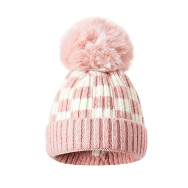 Pink Checkered Knitted Hat   