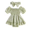 Short Sleeve Ruched Baby Romper Green 3-6 M 