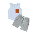 Sleeveless Pocket Solid Shorts Baby Set White 3-6 M 