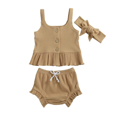 Solid Ribbed Bloomer Baby Set Brown 12-18 M 