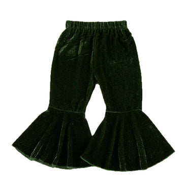 Dark Green Velvet Flared Toddler Pants