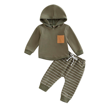 Striped Pants Hooded Baby Set