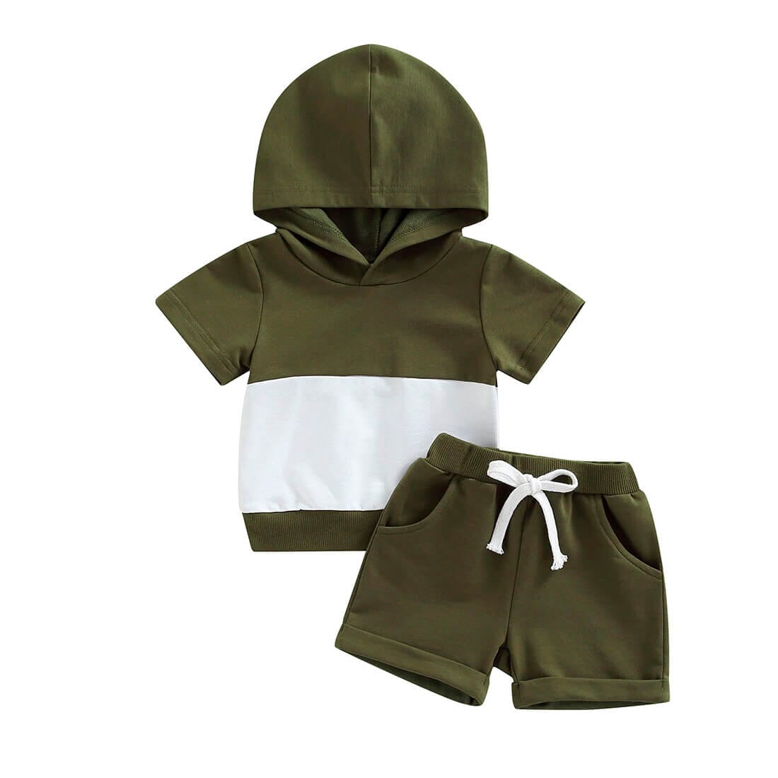 Solid Shorts Hooded Toddler Set Green 9-12 M 