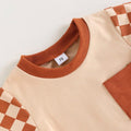 Checkered Sleeve Brown Shorts Baby Set   