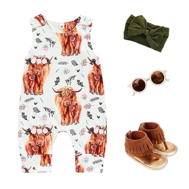 Highland Cows Floral Baby Jumpsuit   