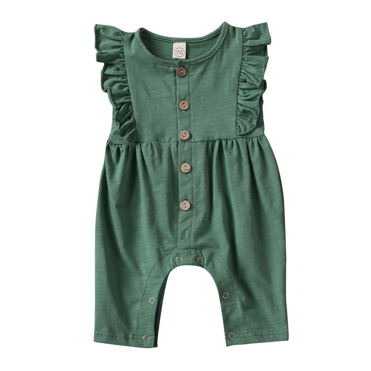 Ruffled Solid Baby Jumpsuit Green 3-6 M 