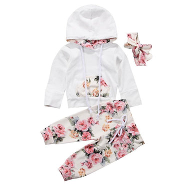 White Floral Hooded Baby Set   
