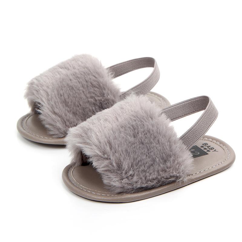 Faux Fur Baby Sandals Gray 3 