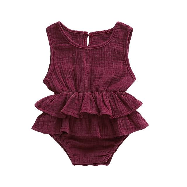 Solid Ruffle Baby Romper Burgundy Red 18-24 M 