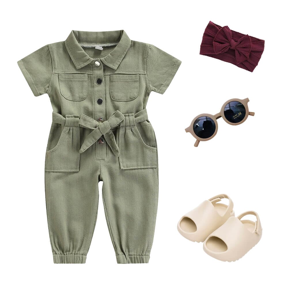 Solid Collar Toddler Jumpsuit   